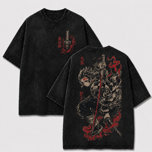 Crimson Flame Swordsman Vintage Washed Graphic Tee
