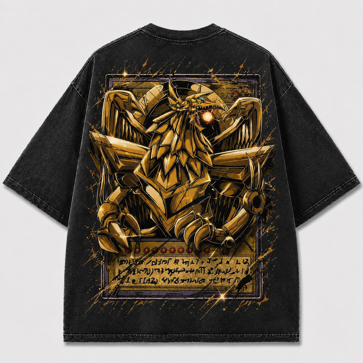 Oversized Golden Creature Card-Frame Graphic Tee – Back Print Top