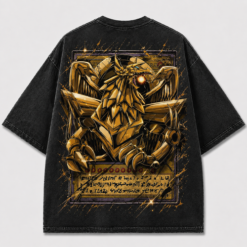 Oversized Golden Creature Card-Frame Graphic Tee – Back Print Top