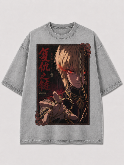 Oversized Crimson Eye Chain Graphic Tee – Poster Print Top