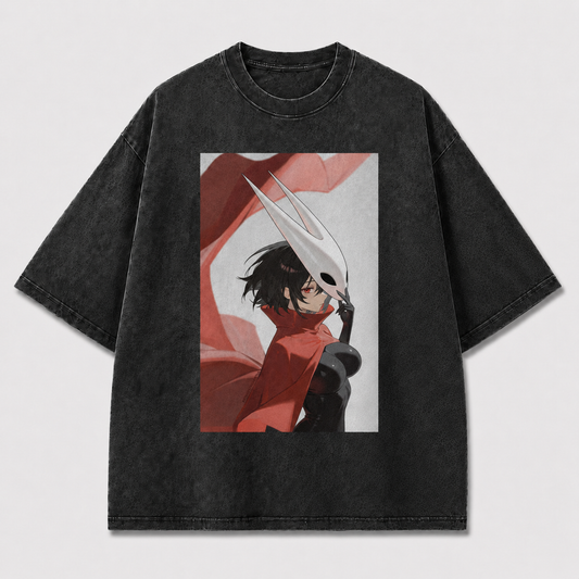 Horned Mask Girl Portrait Graphic Print Oversized Tee