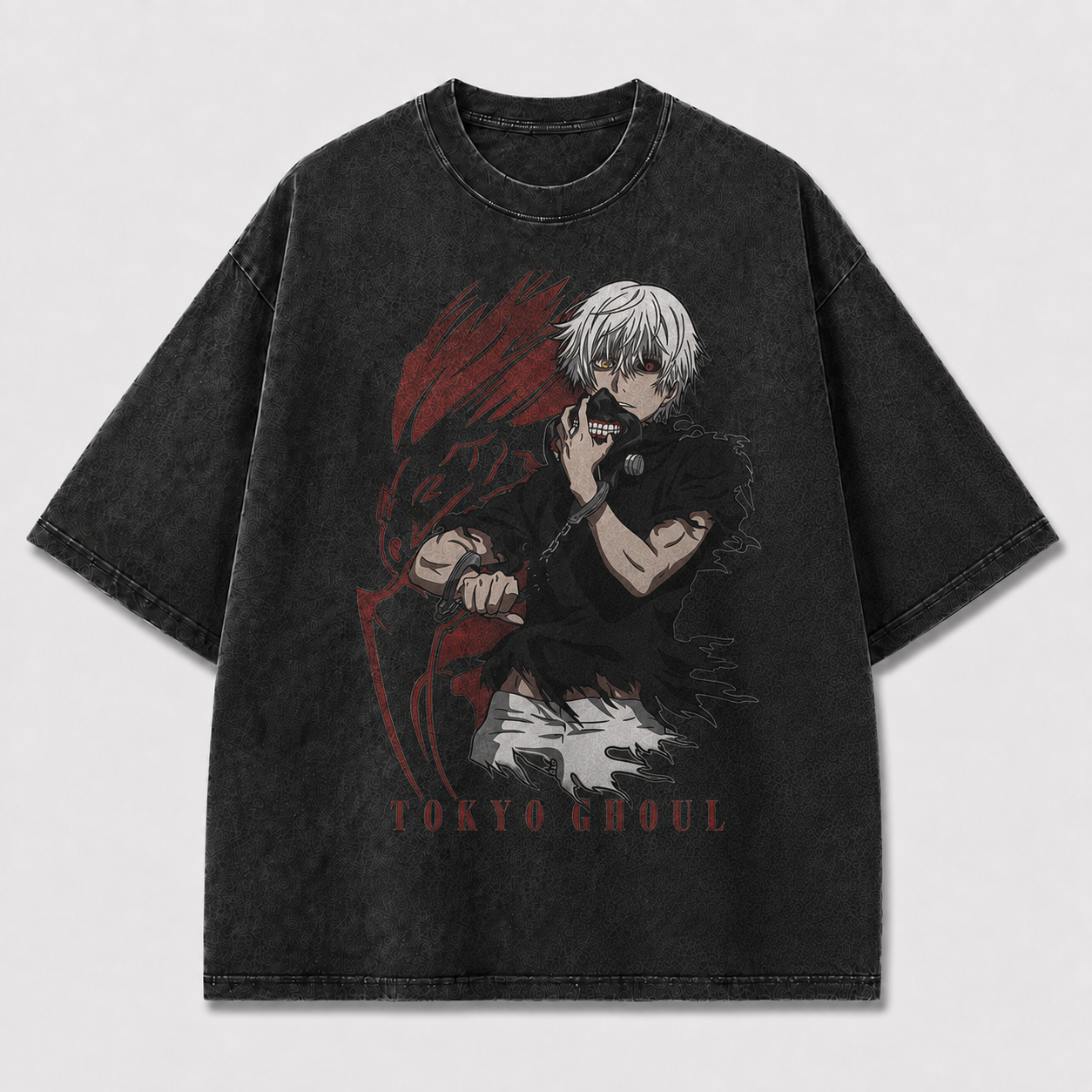 Oversized Masked Antihero Graphic Tee – Dark Streetwear Chained Warrior Shirt