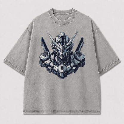 Oversized Unicorn Mecha Graphic Tee – Detailed Headshot Print Top