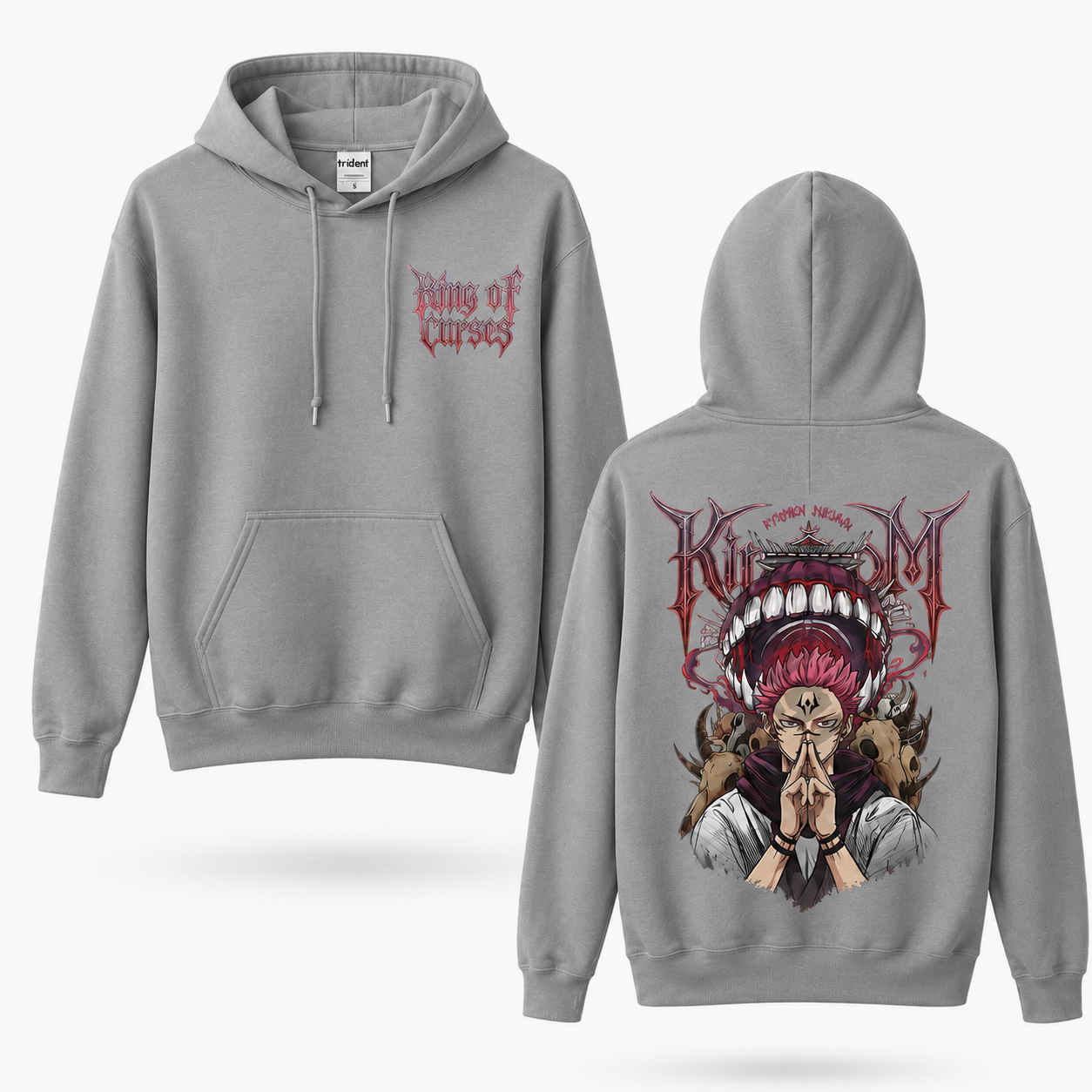 Oversized Streetwear Graphic Hoodie – Fanged Grin Skull Deity Print