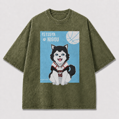 Oversized Basketball Pup Graphic Tee – Illustrated Print Top