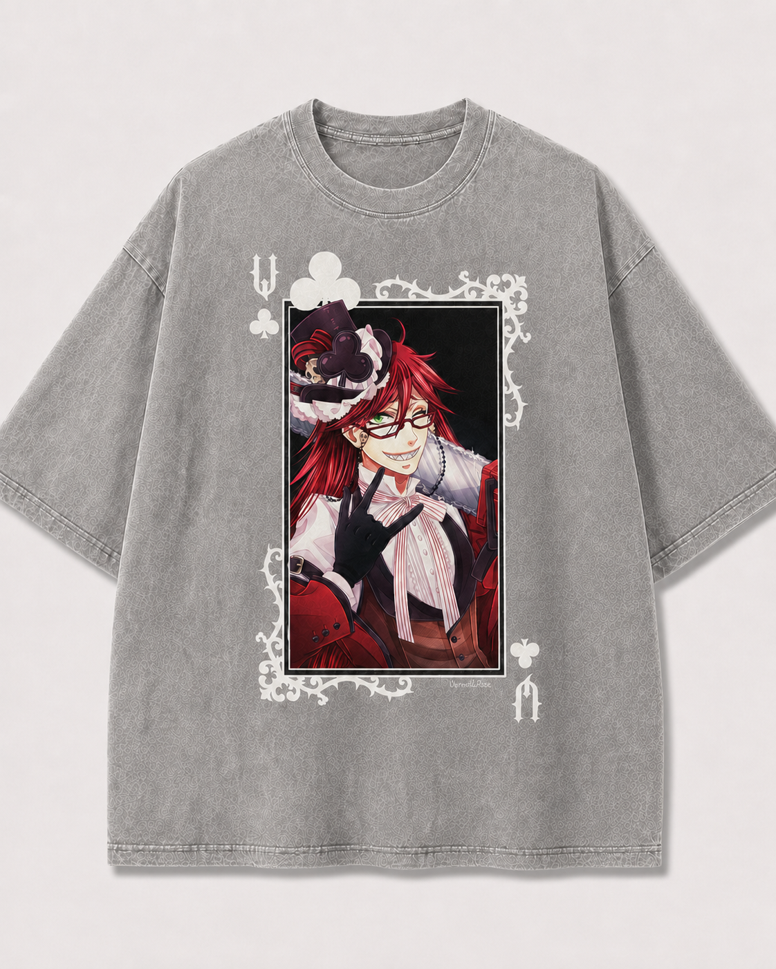 Oversized Playful Portrait Card Graphic Tee – Ornate Print Top