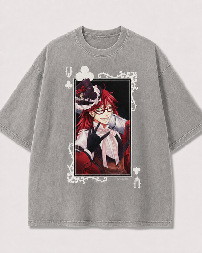 Oversized Playful Portrait Card Graphic Tee – Ornate Print Top