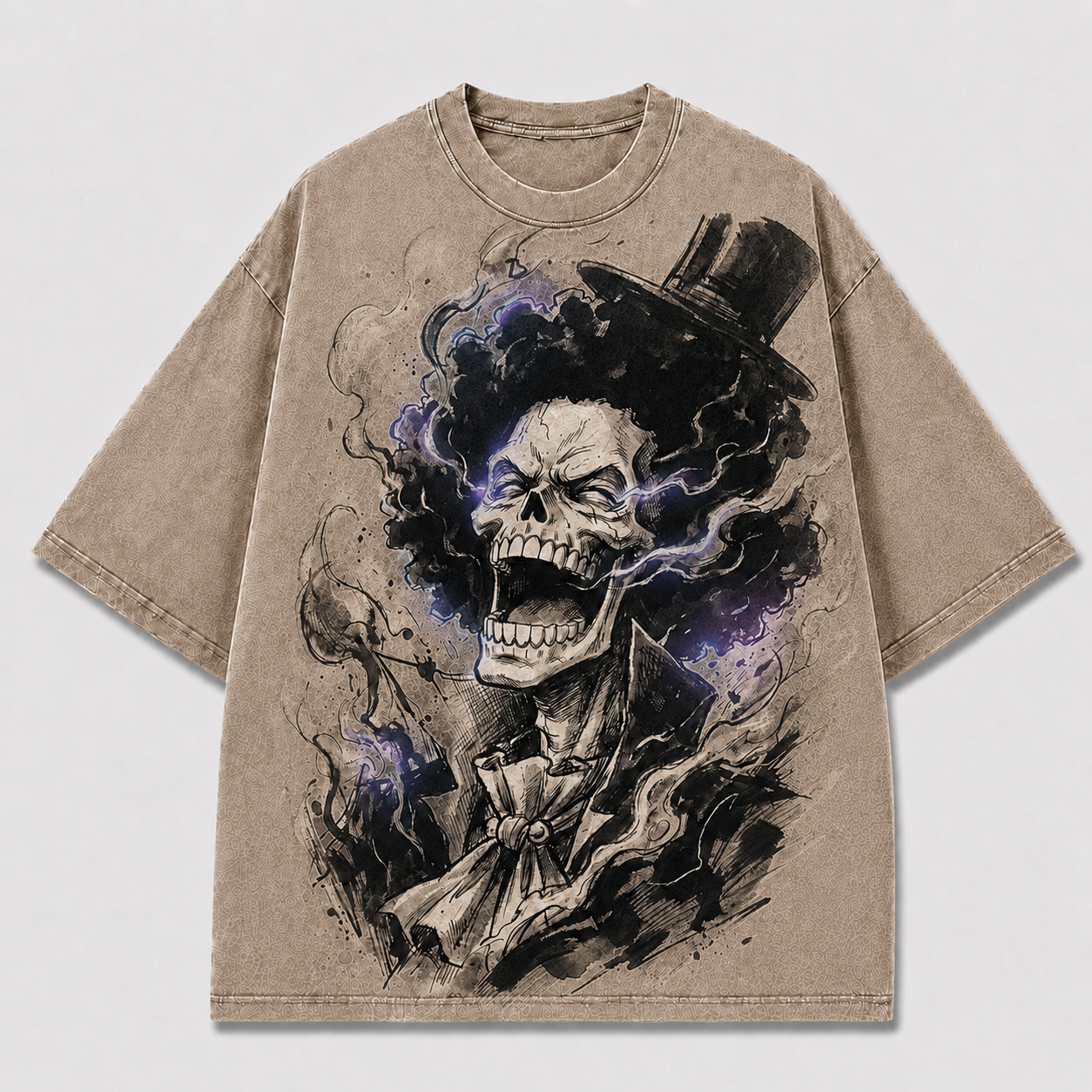 Oversized Streetwear Graphic Tee – Smoky Skull Top Hat Print