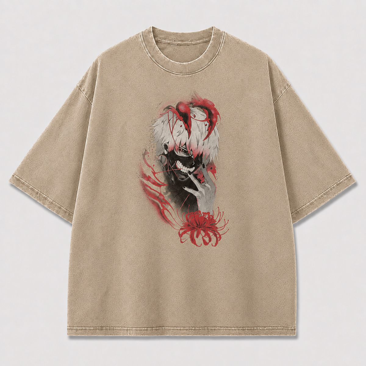 Oversized Grinning Antihero Spider Lily Graphic Tee – Dark Horror Streetwear Shirt