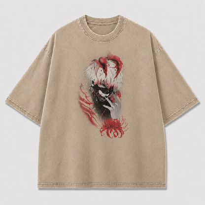 Oversized Grinning Antihero Spider Lily Graphic Tee – Dark Horror Streetwear Shirt