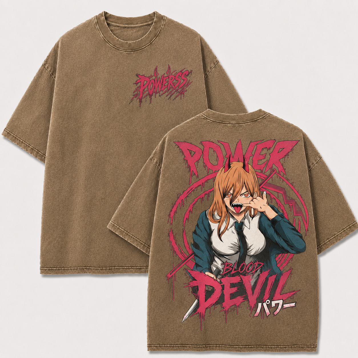 Oversized Streetwear Graphic Tee – Horned Character Blood Print
