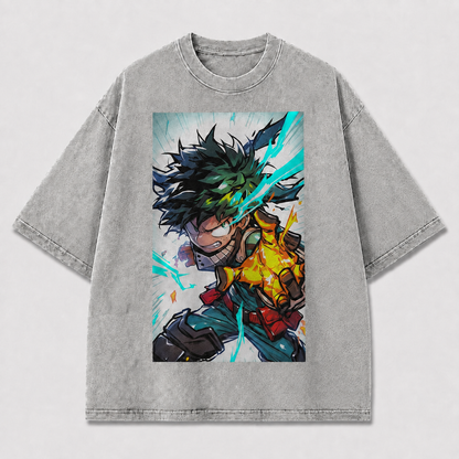 Oversized Electric Punch Portrait Graphic Tee – Action Print Top