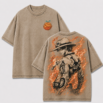 Oversized Streetwear Graphic Tee – Straw Hat Fire Backdrop Print