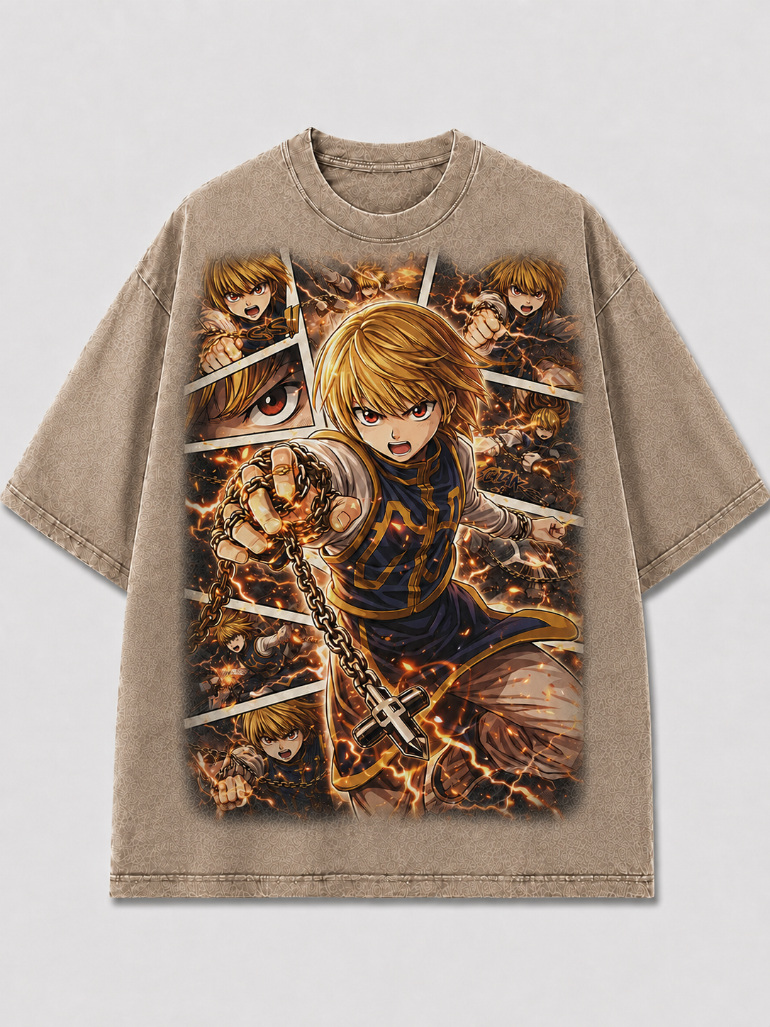 Oversized Blazing Chain Fighter Graphic Tee – Panel Print Top