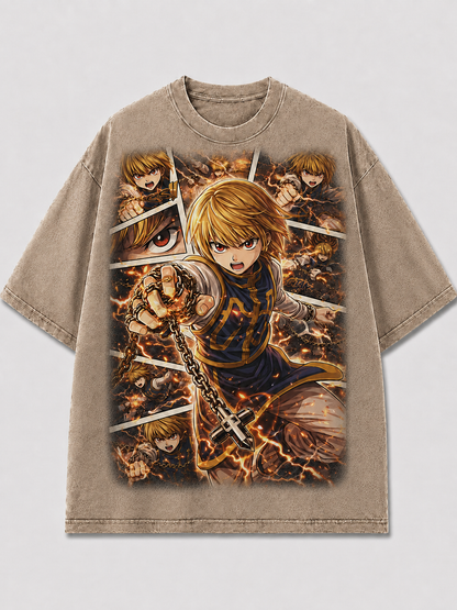 Oversized Blazing Chain Fighter Graphic Tee – Panel Print Top