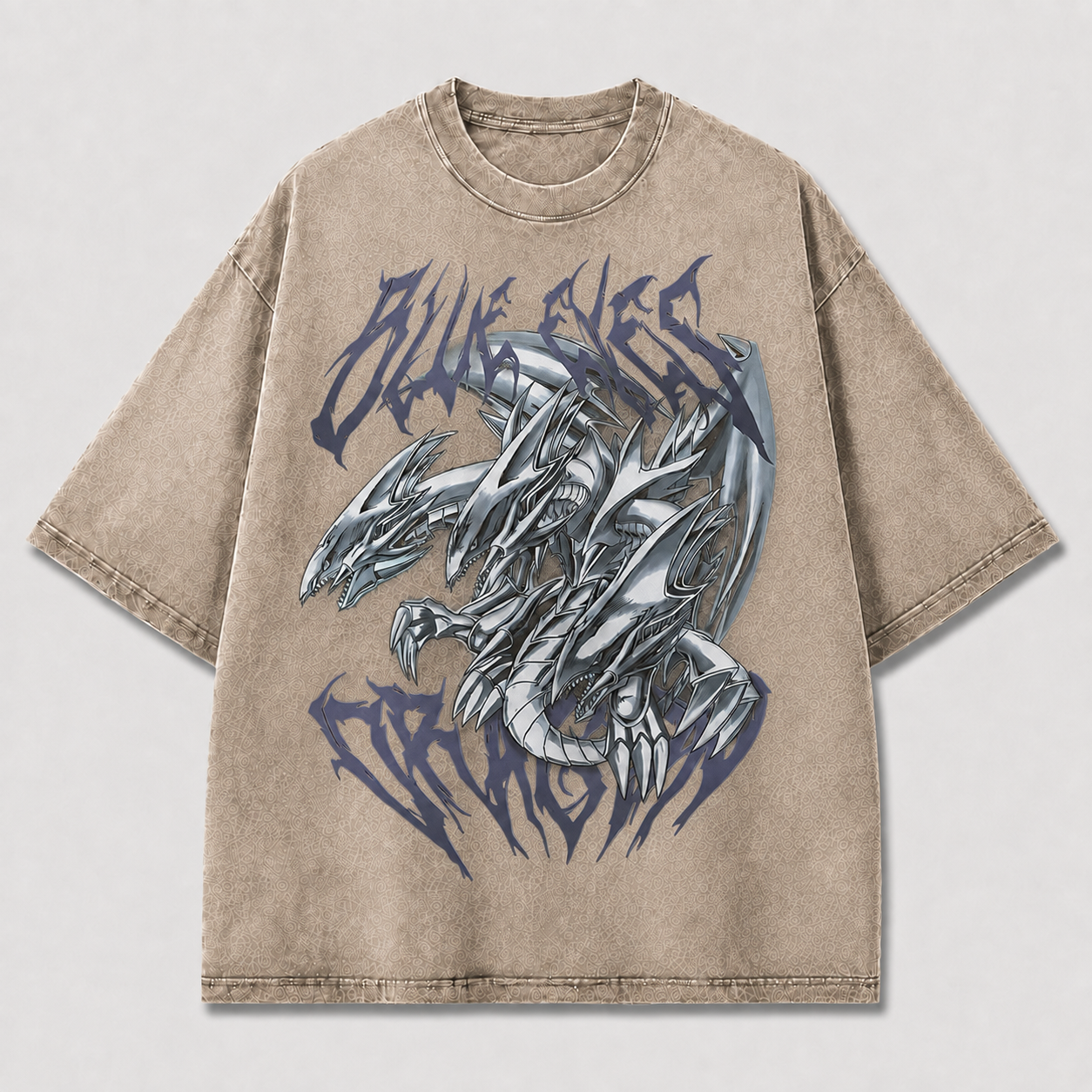 Oversized Metallic Dragon Graphic Tee – Gothic Lettering Print Top