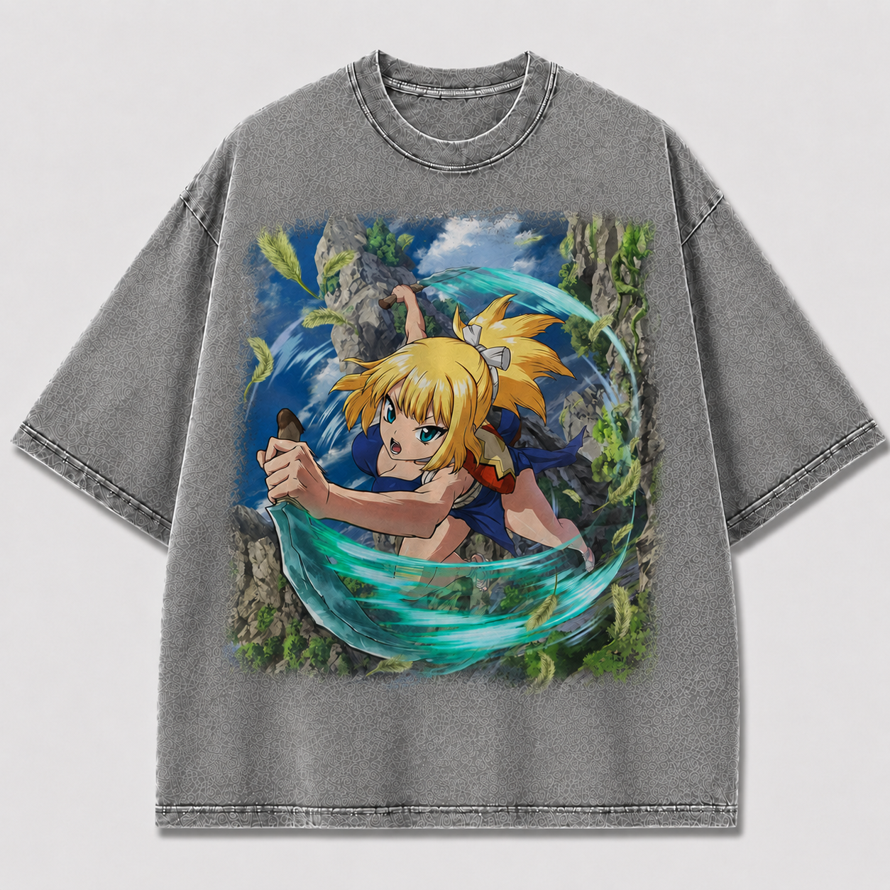Dual Blade Warrior Girl Graphic Print Oversized Tee