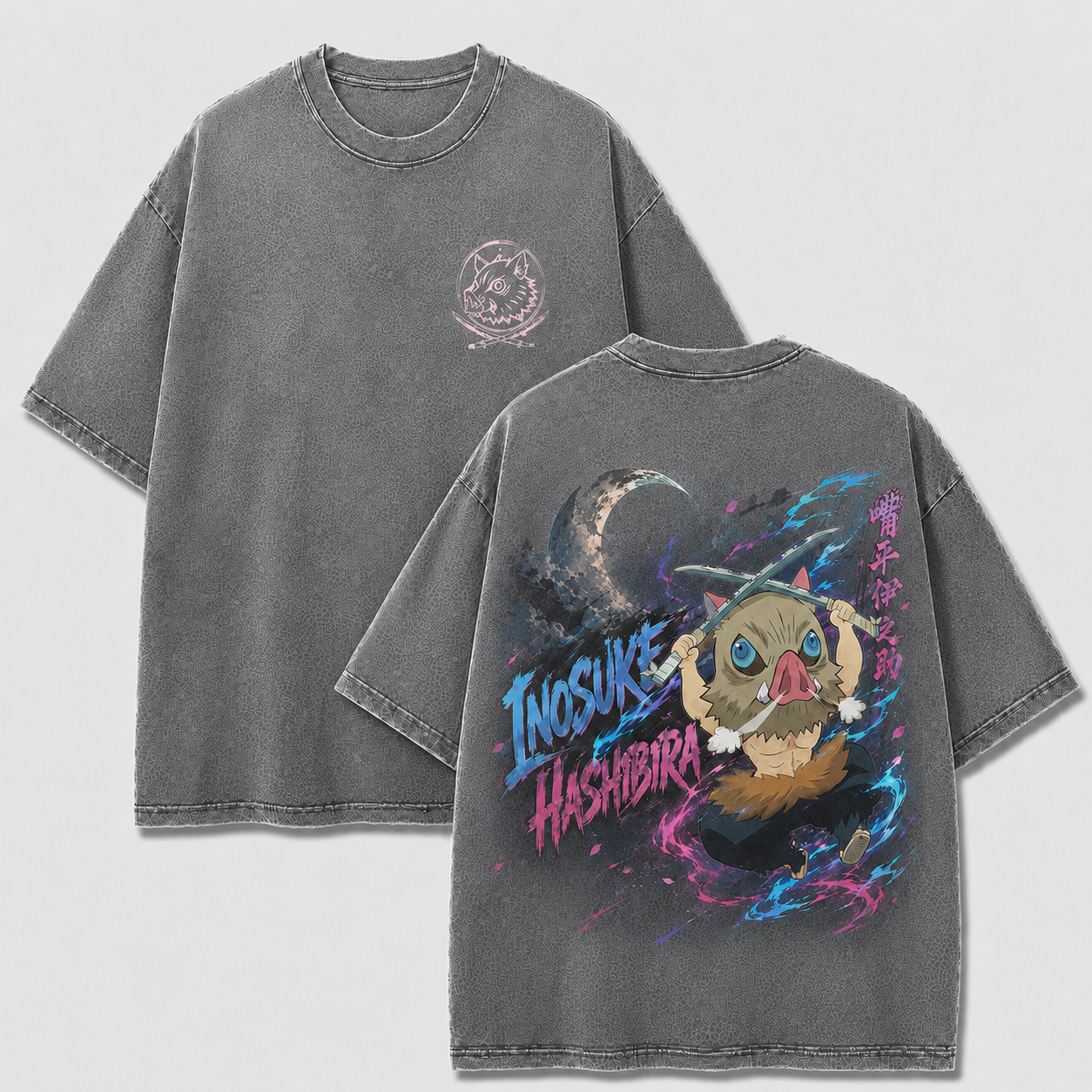 Chibi Boar Mask Dual Blade Vintage Washed Graphic Tee