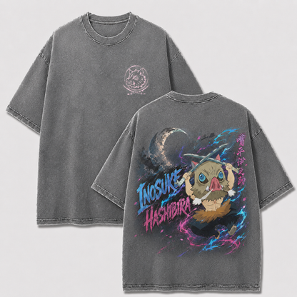 Chibi Boar Mask Dual Blade Vintage Washed Graphic Tee