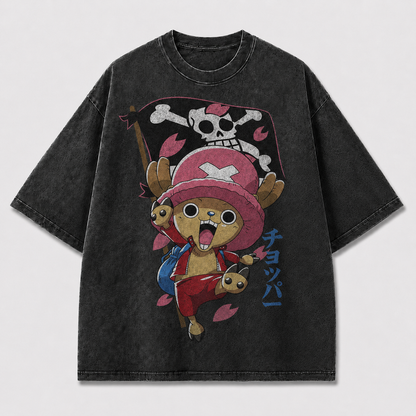 Oversized Streetwear Graphic Tee – Flag Banner Reindeer Mascot Print