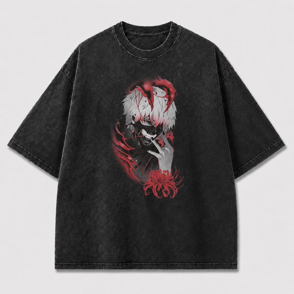 Oversized Grinning Antihero Spider Lily Graphic Tee – Dark Horror Streetwear Shirt
