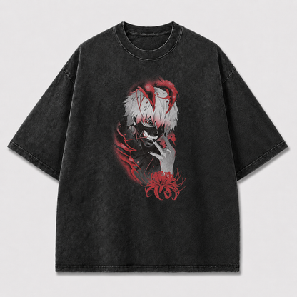 Oversized Grinning Antihero Spider Lily Graphic Tee – Dark Horror Streetwear Shirt