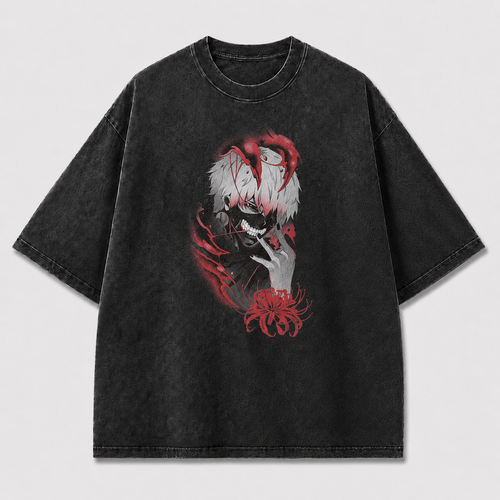 Oversized Grinning Antihero Spider Lily Graphic Tee – Dark Horror Streetwear Shirt