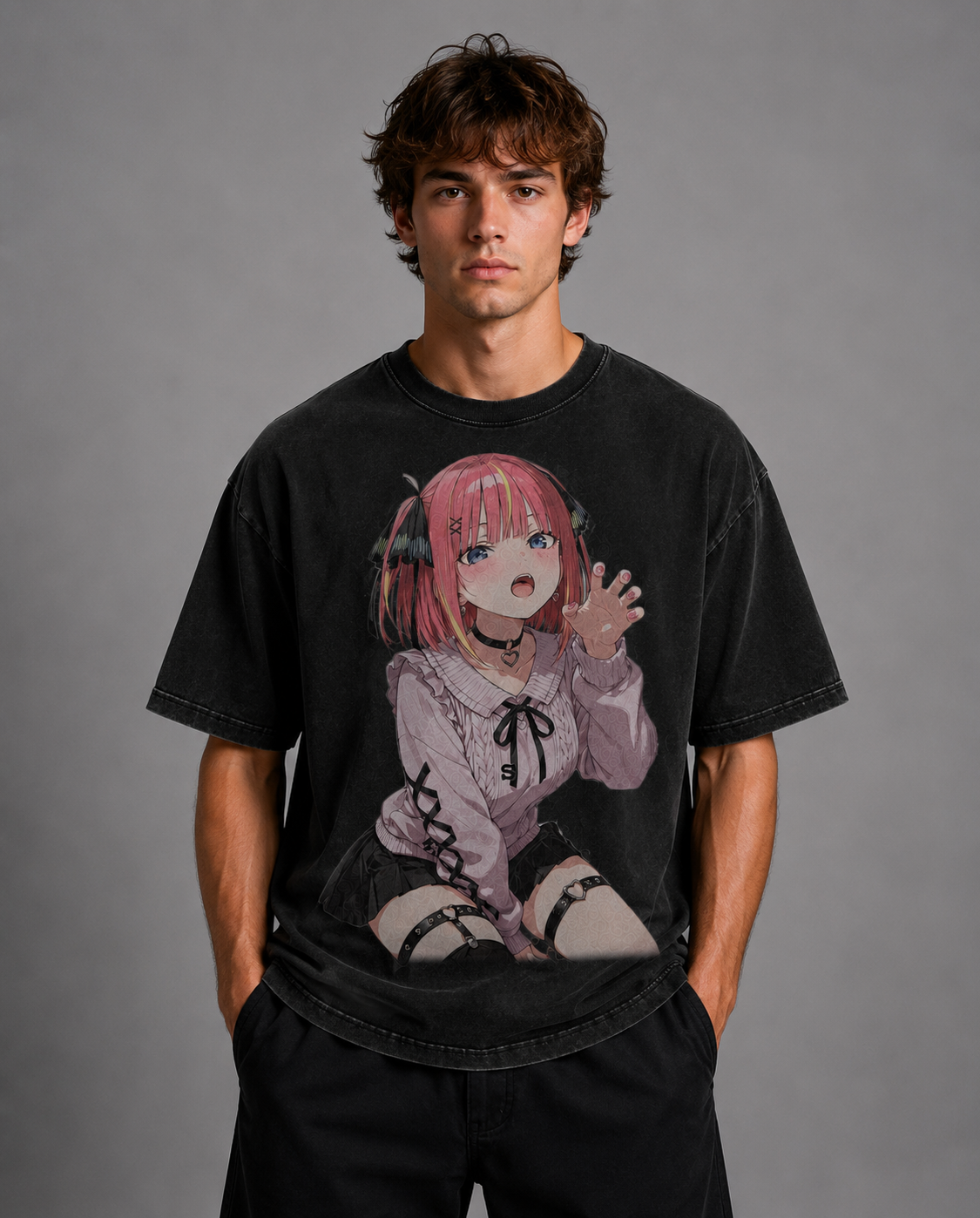 Oversized Graphic Print T-Shirt – Gothic Waifu Streetwear Tee