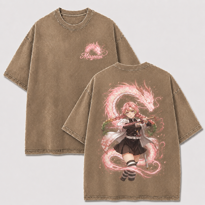 Pink Dragon Sword Maiden Vintage Washed Graphic Tee