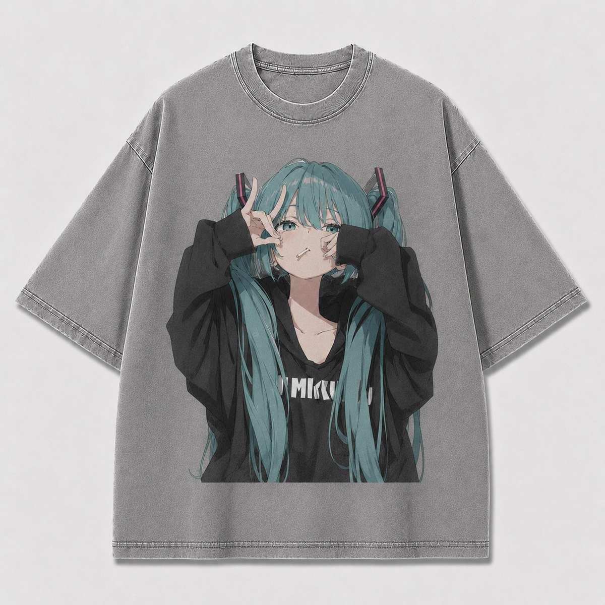 Oversized Graphic Print T-Shirt – Twin-Tail Waifu Streetwear Tee