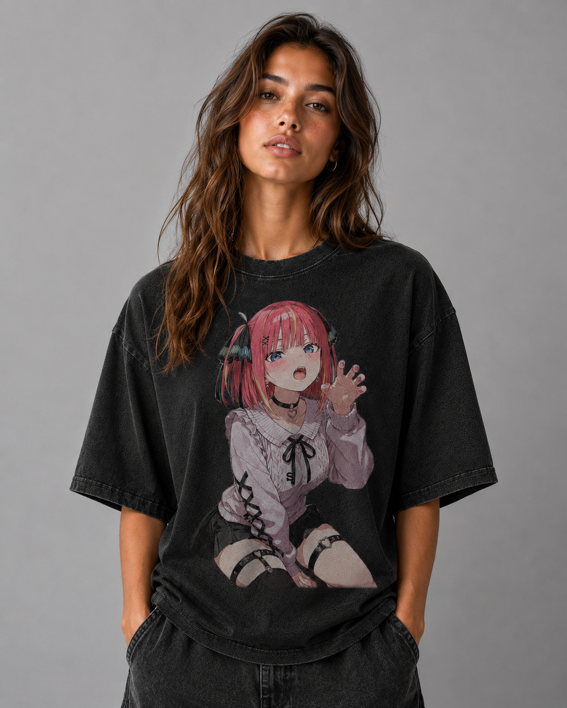 Oversized Graphic Print T-Shirt – Gothic Waifu Streetwear Tee