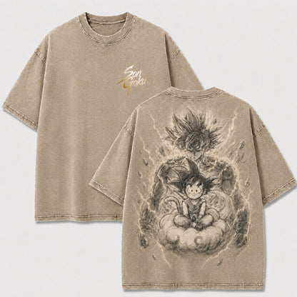 Goku Kid & Adult Vintage Washed Anime T-Shirt