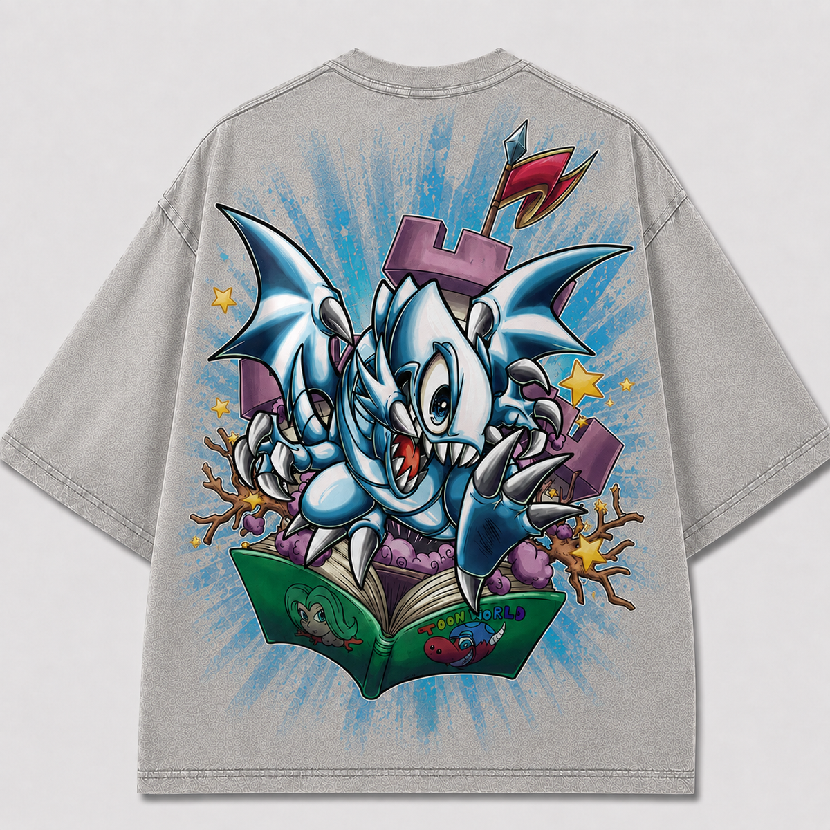 Oversized Frost Creature Storybook Graphic Tee – Back Print Top