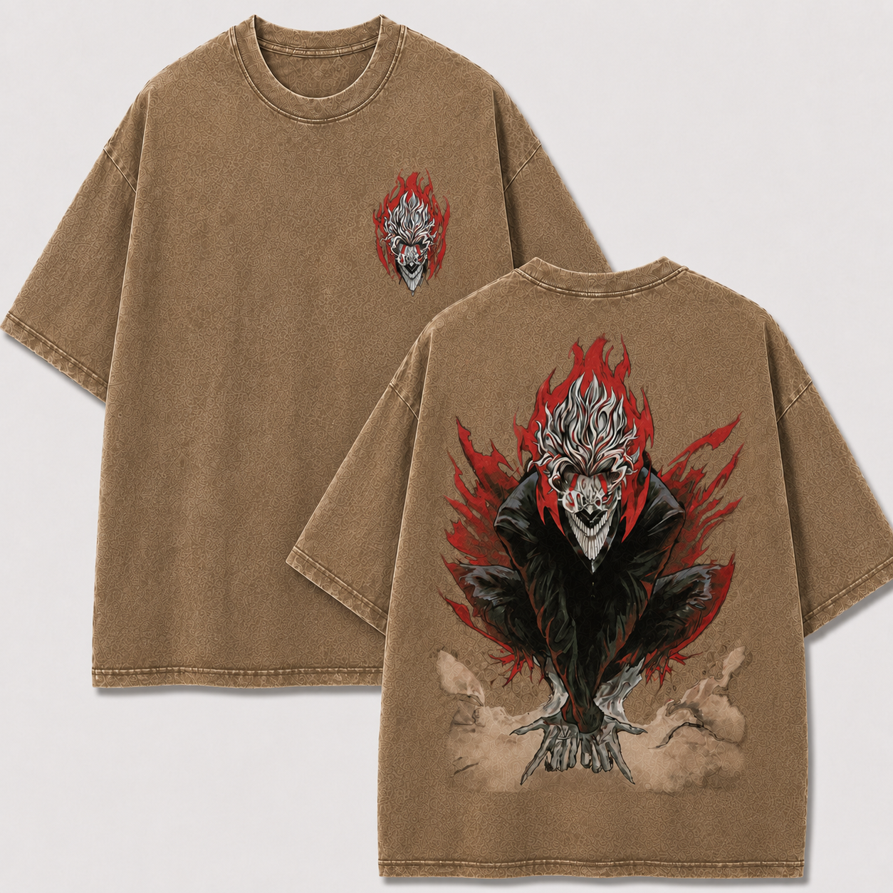 Oversized Streetwear Graphic Tee – Crouching Flame Demon Print