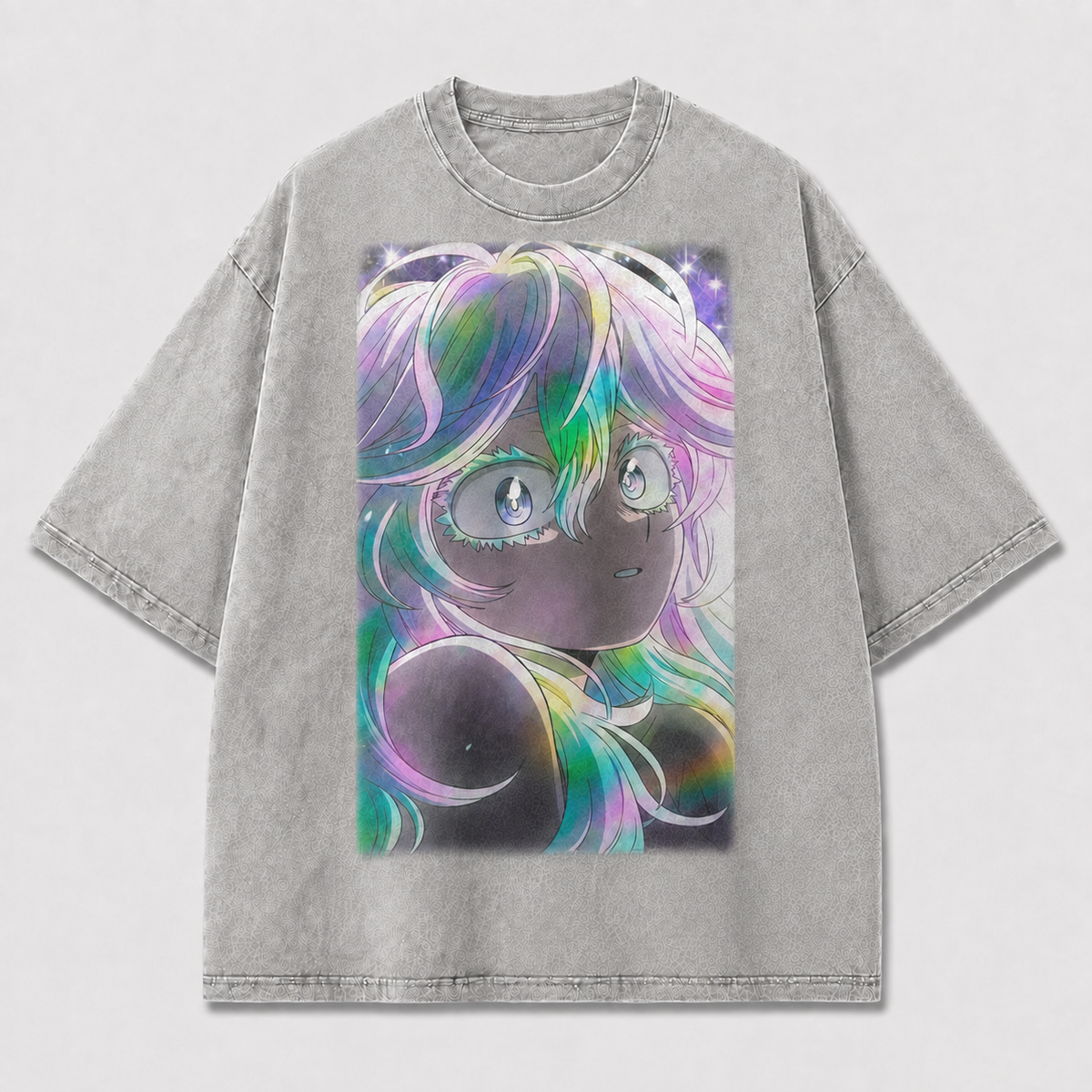 Oversized Iridescent Portrait Graphic Tee – Starlit Print Top