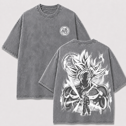 Silver-Haired Aura Warrior Vintage Washed Graphic Tee