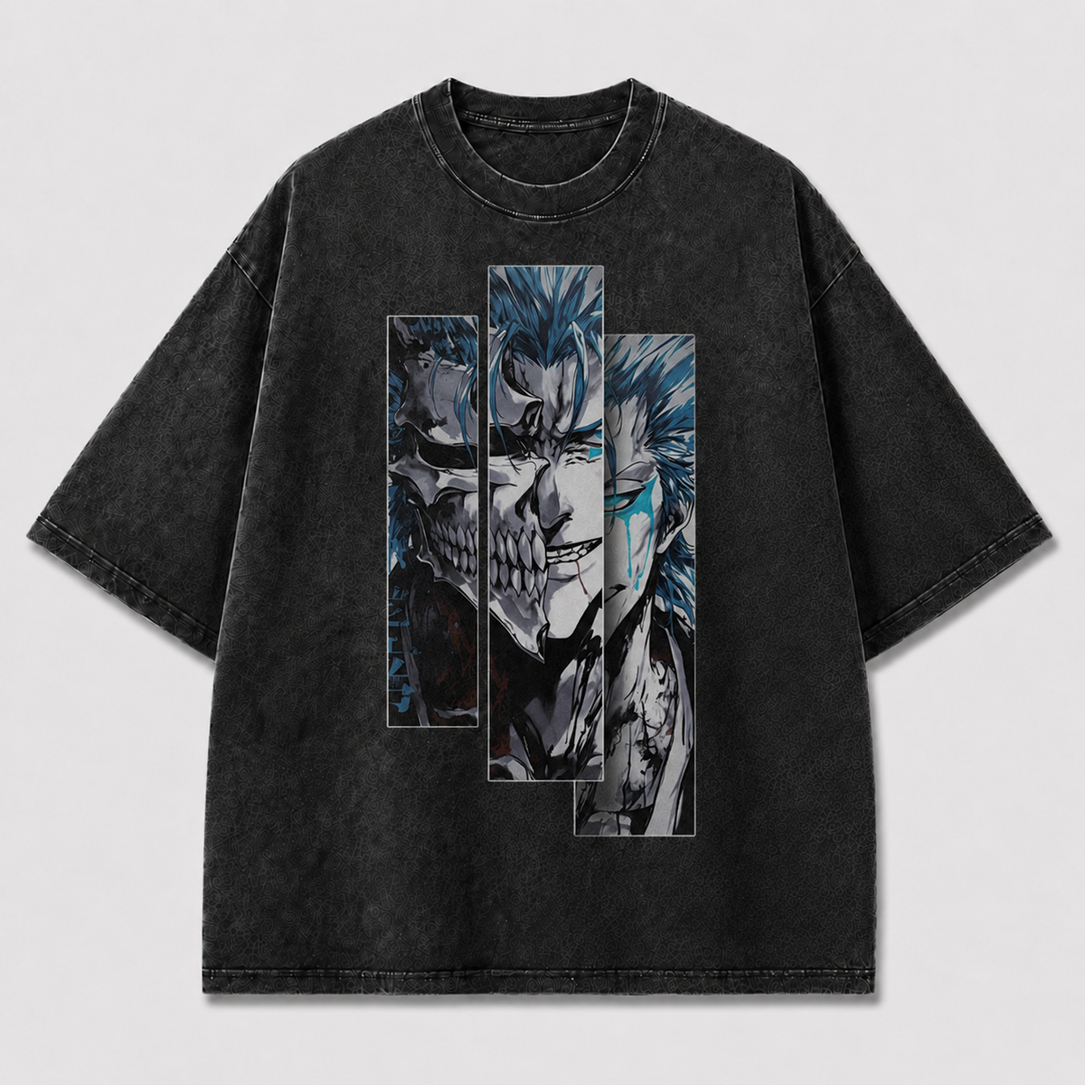 Oversized Streetwear Graphic Tee – Vertical Panel Grinning Skull Print