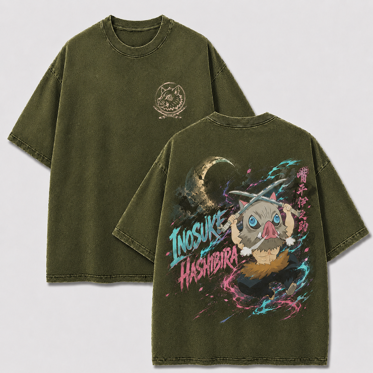 Chibi Boar Mask Dual Blade Vintage Washed Graphic Tee