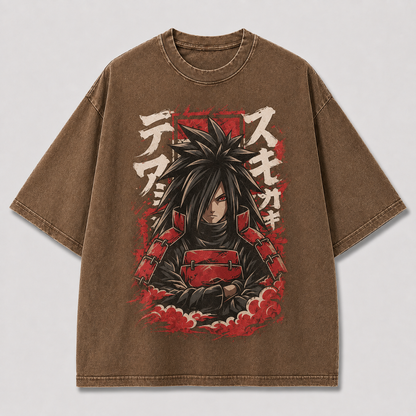 Oversized Streetwear Graphic Tee – Crimson Armor Crossed Arms Print