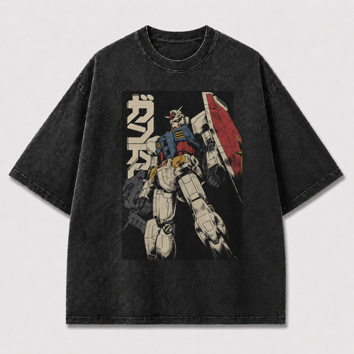 Oversized Mecha Warrior Graphic Tee – Retro Poster Print Top