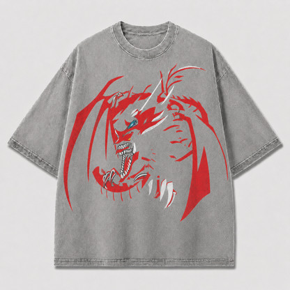 Oversized Red Dragon Graphic Tee – Bold Bat-Wing Print Top