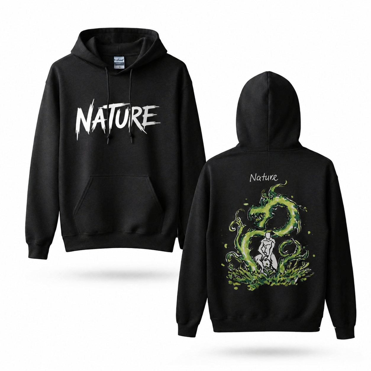 Oversized Streetwear Graphic Hoodie – Green Dragon Silhouette Print