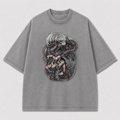 Oversized Masked Antihero Tentacle Graphic Tee – Dark Horror Streetwear Shirt