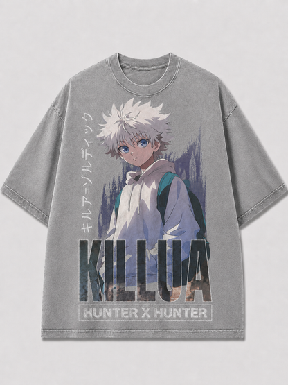 Oversized Hoodie Portrait Graphic Tee – Bold Typography Print Top