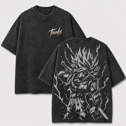 Time Traveler Lightning Sword Warrior Vintage Washed Graphic Tee