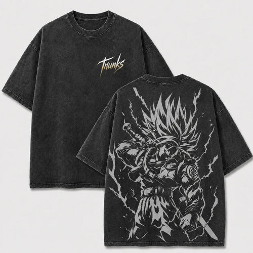 Time Traveler Lightning Sword Warrior Vintage Washed Graphic Tee