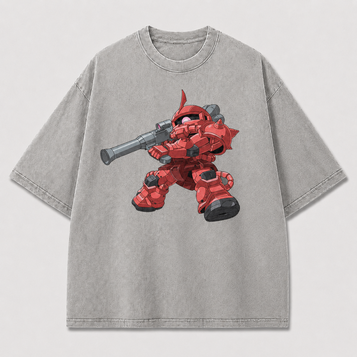 Oversized Red Sniper Mecha Graphic Tee – Action Print Top
