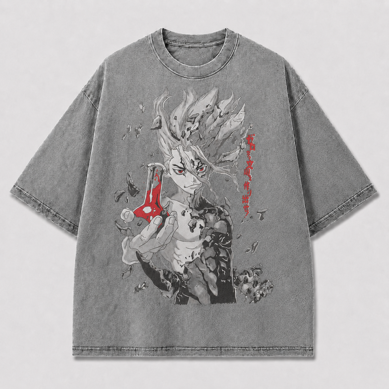 Oversized Stone Warrior Portrait Graphic Tee – Monochrome Print Top