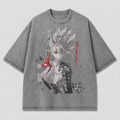 Oversized Stone Warrior Portrait Graphic Tee – Monochrome Print Top