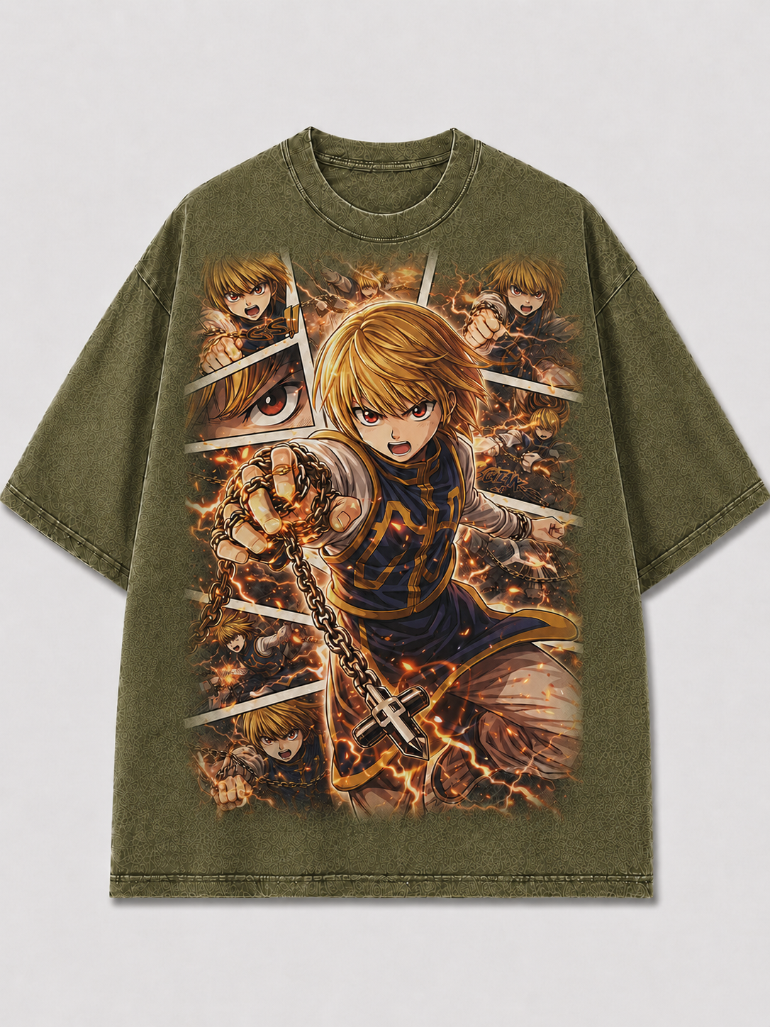 Oversized Blazing Chain Fighter Graphic Tee – Panel Print Top